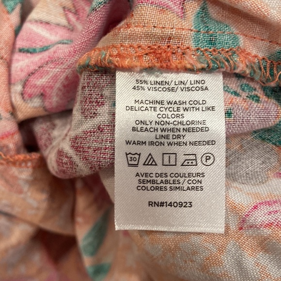 Loft Linen Blend Bright Floral Tie Waist Wide Leg Pants - Picture 4 of 4